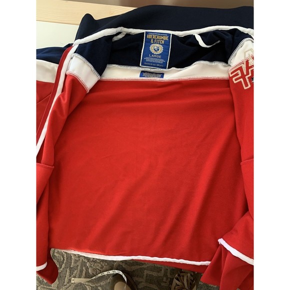 Vintage Abercrombie & Fitch Full Zip Track Jacket Mens Size Red Blue Large Y2K - Picture 11 of 14
